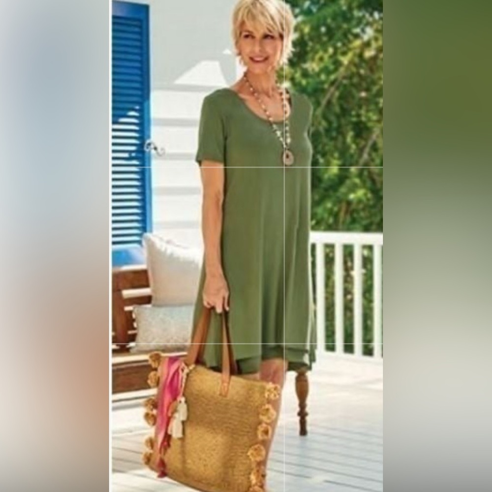 Soft Surroundings Camille Pima Cotton Modal T-shirt Dress In‎ Loden Green NWT S